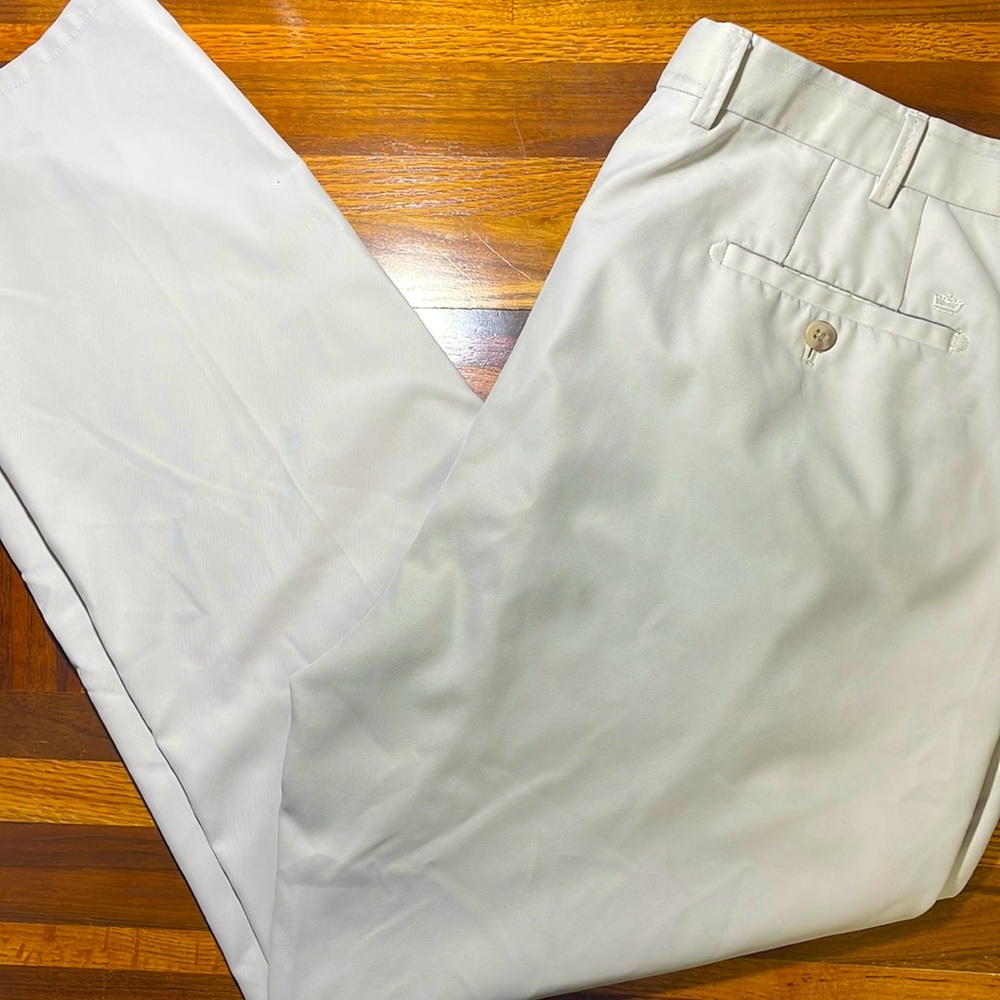 Peter Millar mens 40 tan flat front wicking performance golf pants EUC